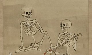 これはナイス！骸骨２人がピクニックしてる、明治時代の珍しい掛軸