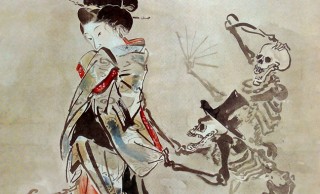 これは珍しい！シルクハットかぶった骸骨を描いた日本画