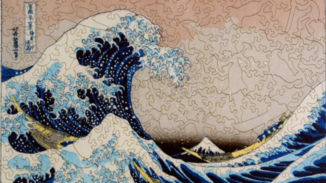 面白アイデア！ピースが海モチーフの形をした葛飾北斎 冨嶽三十六景のパズル