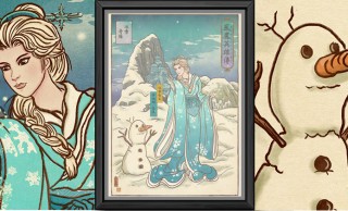 エルサが着物！「アナと雪の女王」のエルサとオラフを浮世絵風に描いた海外作品がおもしろ〜！