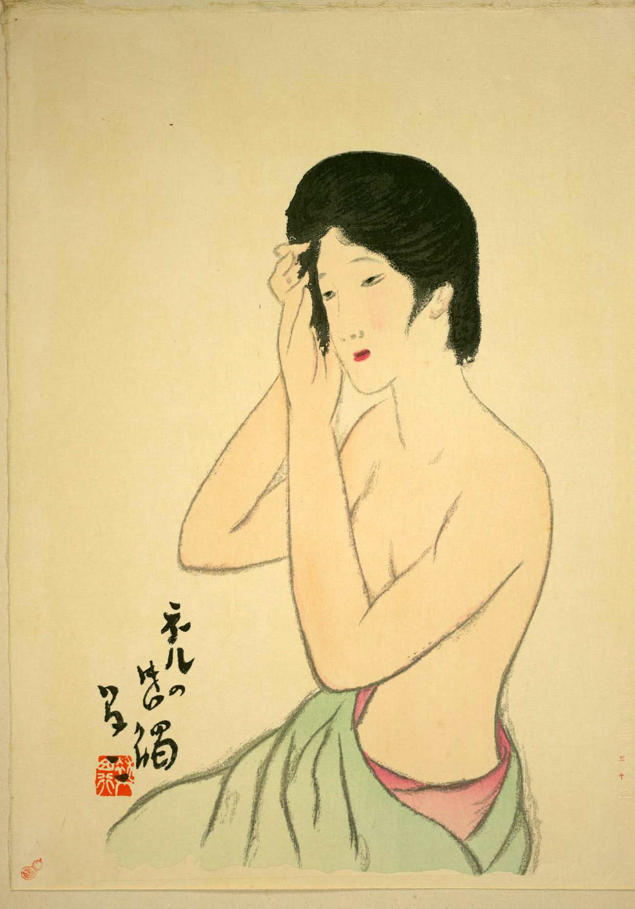 竹久夢二版画「女十題 ネルの感触」 木版画 限180 高見澤版 - 美術品