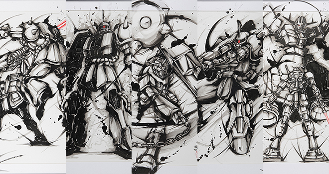 力強く勢いある墨汁感 モビルスーツを水墨画で描く 武人画 機動戦士