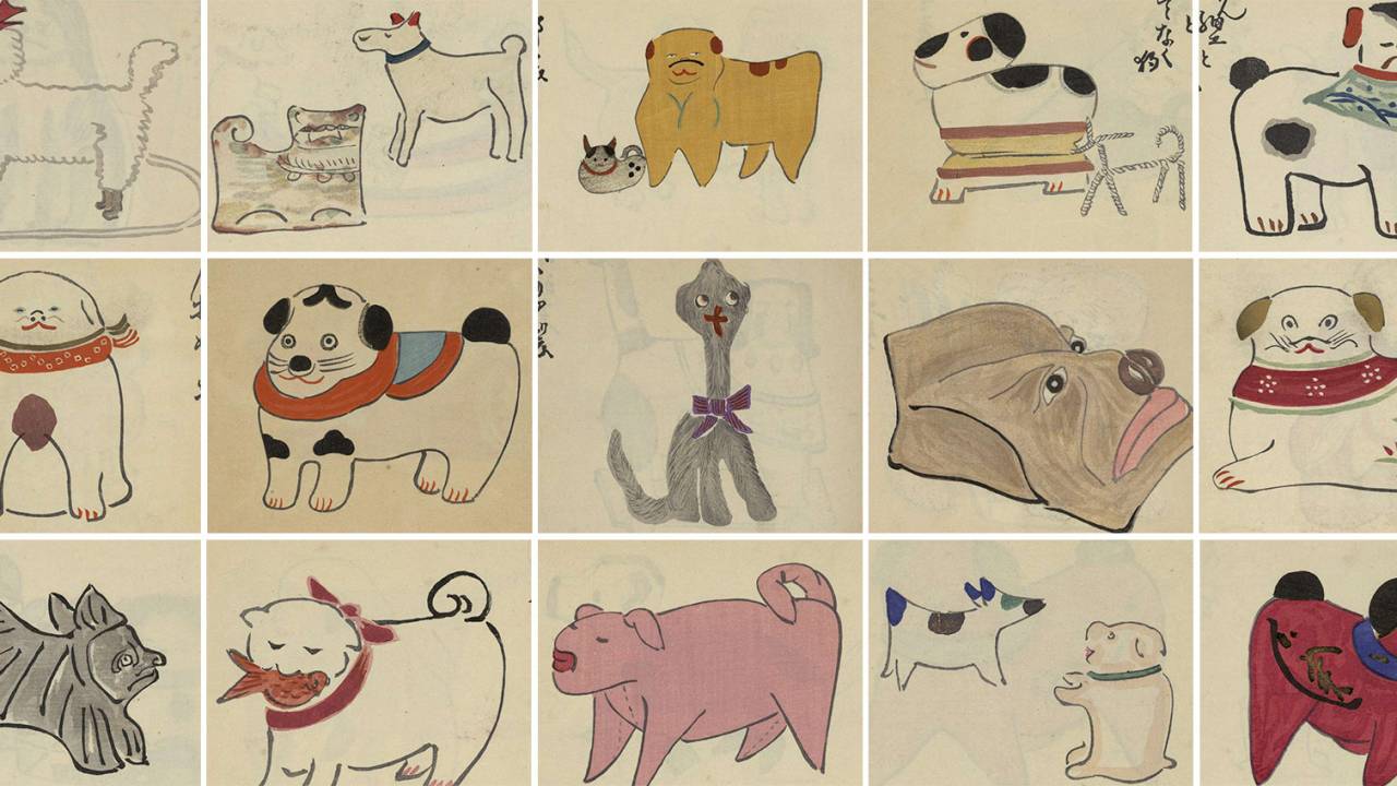 犬の民芸品や玩具を紹介した大正時代の作品「十二支画帖 犬の巻」が子供の絵みたいで可愛いすぎる♪