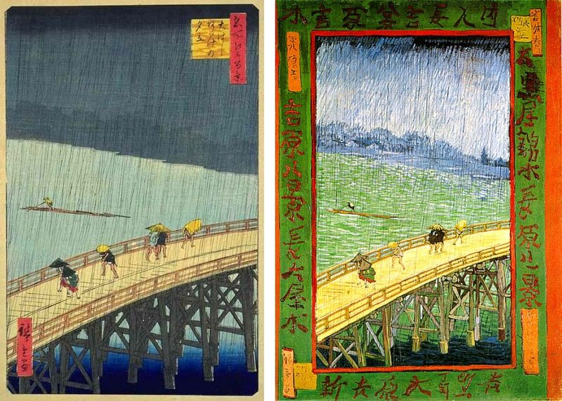 歌川広重の「名所江戸百景」とそれを模写したゴッホの作品を並べてみ 