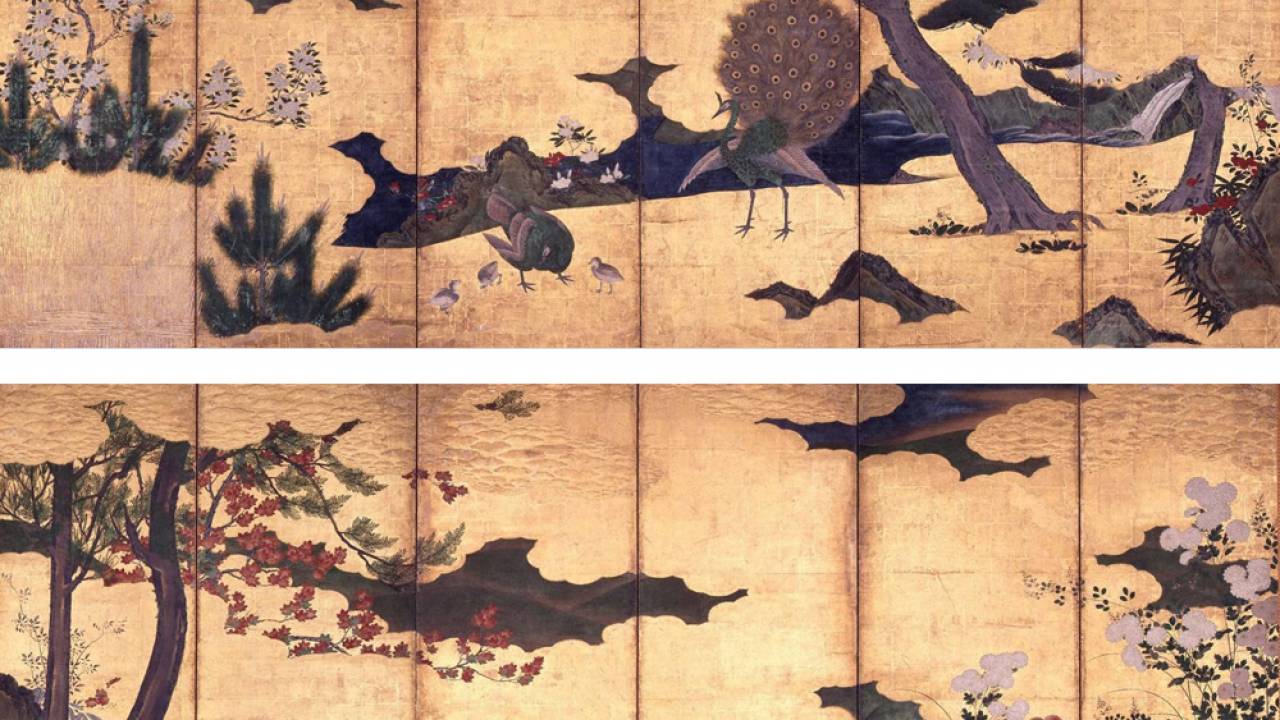 狩野派 春秋花鳥図屏風 | - Japaaan