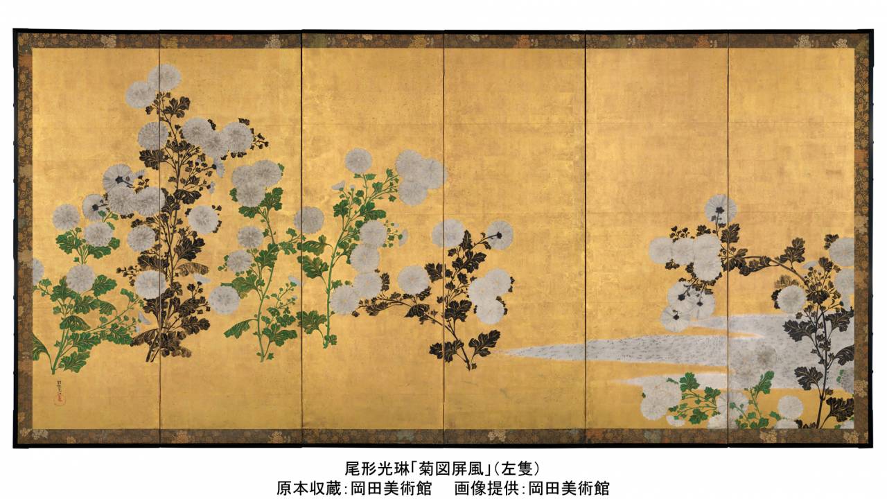 岡田美術館 尾形光琳 菊図屏風 左隻 | - Japaaan