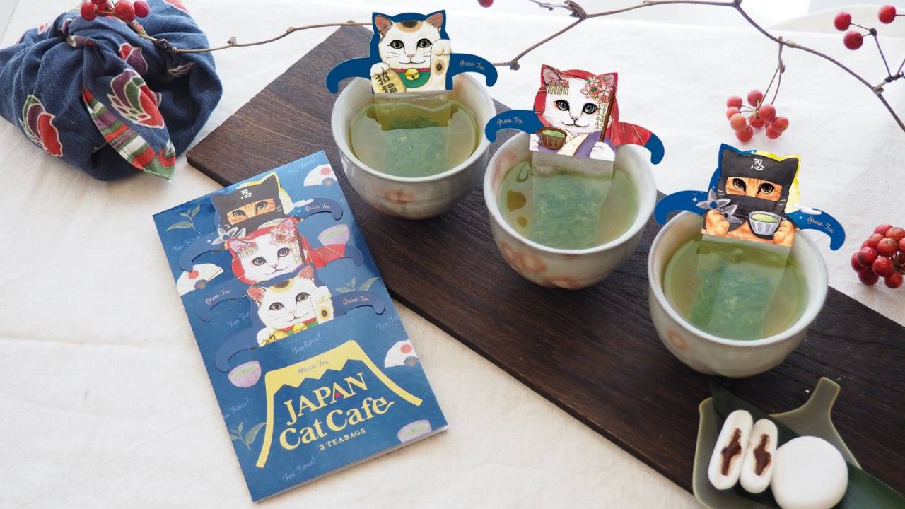 和テイスト溢れる猫ちゃんたちの緑茶ティーバッグ「ジャパンキャットカフェ」が可愛いよ♡