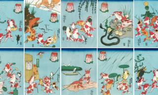 金魚の擬人化、可愛いよ♡歌川国芳の浮世絵「金魚づくし」が無料のスマホ用壁紙になりました！