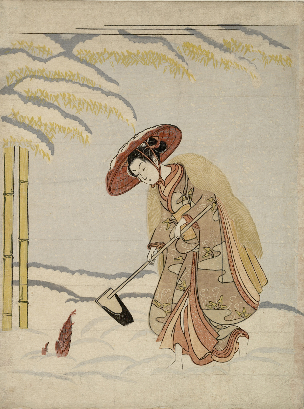雪中に筍を掘る女 見立孟宗 画：鈴木春信 メトロポリタン美術館所蔵