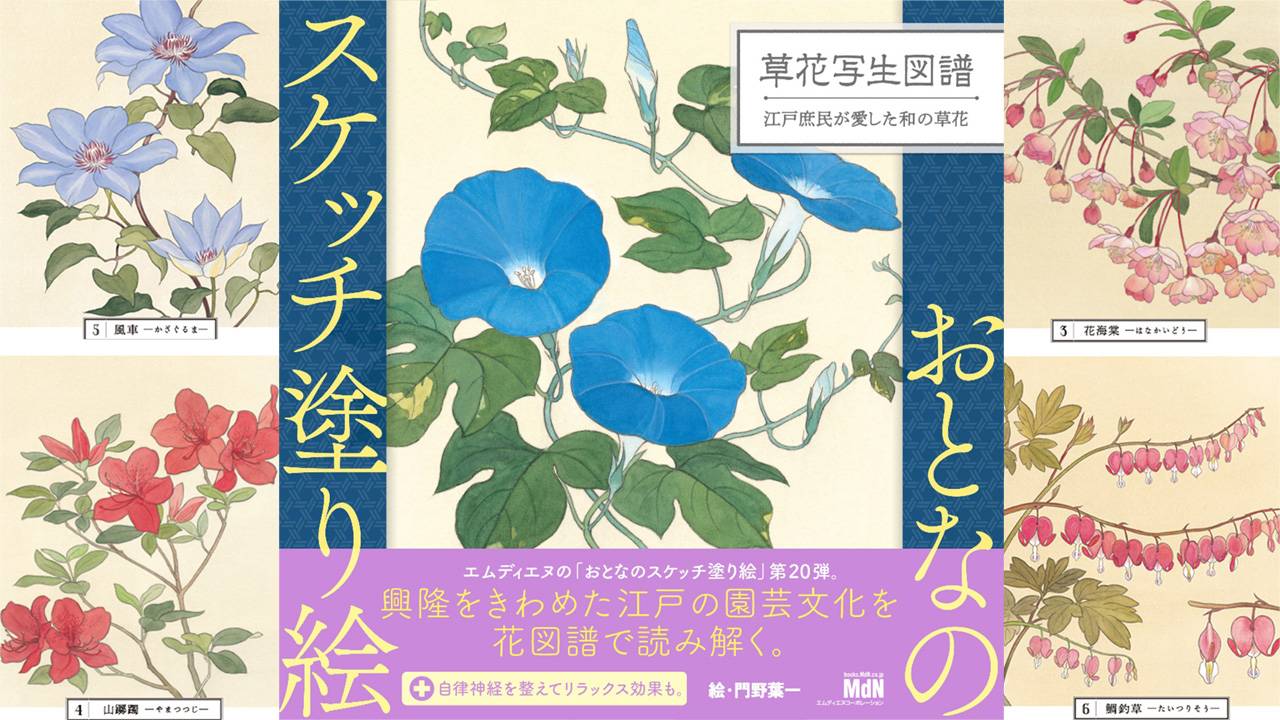 和の草花に思いを馳せて…江戸時代の植物図譜や本草図譜がテーマ「おとなのスケッチ塗り絵」新作が発売