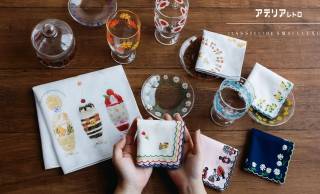 昭和なガラス食器「アデリアレトロ」のレトロ可愛いデザインを使用したハンカチが懐かしくて素敵！