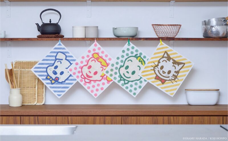 中川政七商店が「OSAMU GOODS」とコラボ！ポップで愛らしいイラストを添えた『かや織ふきん』発売