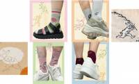 「鳥獣戯画」の擬人化した動物たちを編みや刺繍でデザインしたソックス『鳥獣戯画と福助さん』発売